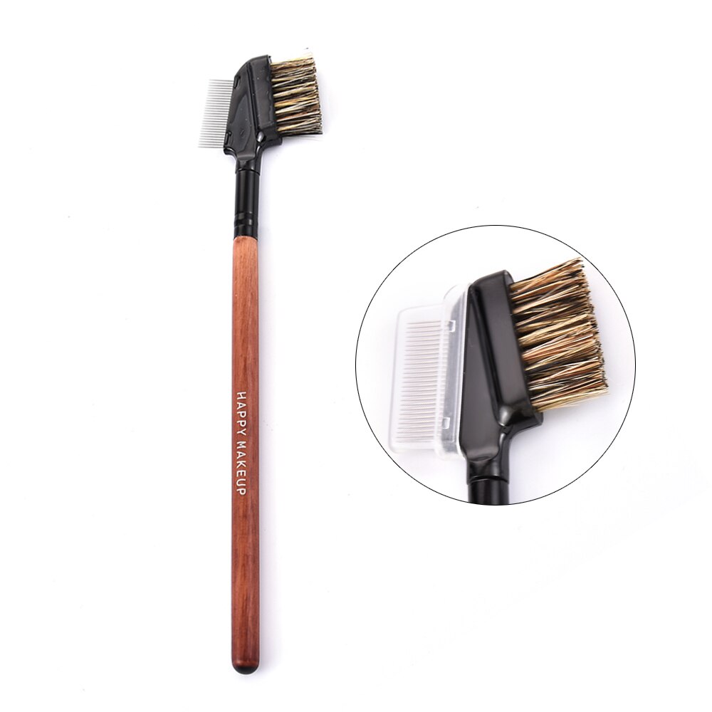 Dual-Purpose Eyebrow Comb Brush, Natural Wood Handle Makeup Tool