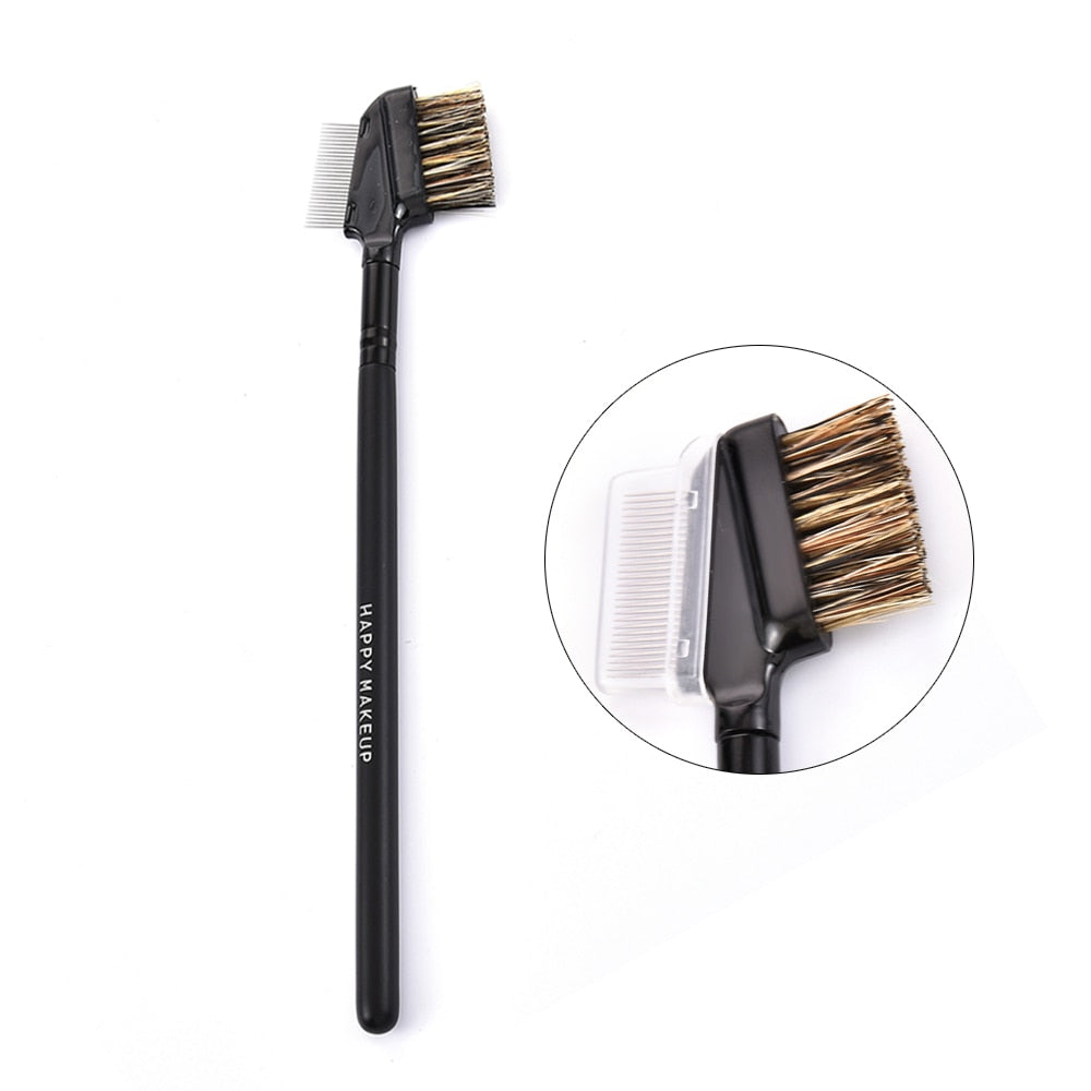 Dual-Purpose Eyebrow Comb Brush, Natural Wood Handle Makeup Tool